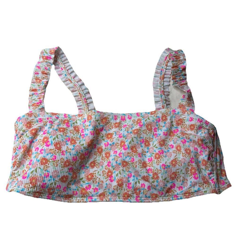 Xhilaration Target Multi Pink Floral Swim Ruffle Bikini Top Size XL Juniors NWOT